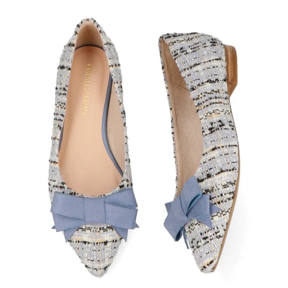 Oriental Traffic Tweed Pointed Toe Flats Size 6.5 Blue Japan Spring Summer